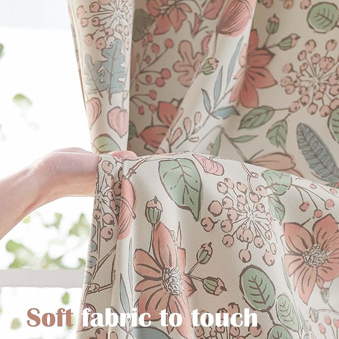 Vangao Pink Nursery Curtains for Girls Room Floral Blackout Curtains 96 Inch Length Farmhouse Drapes for Bedroom Room Darkening Window Flower Patterned Treatment for Kids Set of 2
