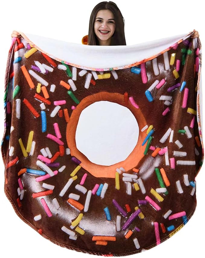 Vessia Brown Donuts Printed Throw Blanket, Realistic Funny Food Blanket for Adults and Kids, 300GSM Soft Giant Donuts Throw for Couch, Sofa, Bed, Fun Decor for All Seasons (60 inches)
