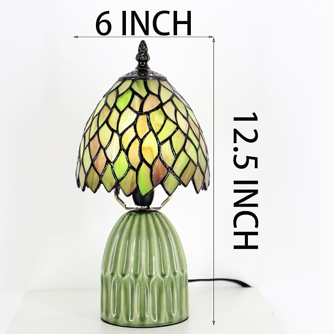 Tiffany Stained Glass Mushroom Table Lamp 12.5 Inch -Brownish Leaf | Tiffany Lamp,6X6X12.5 Inch,Small Night Light,Ceramic Base, Mini Accent Light Suitable,Bedside,Bedroom, Children Room,Antique