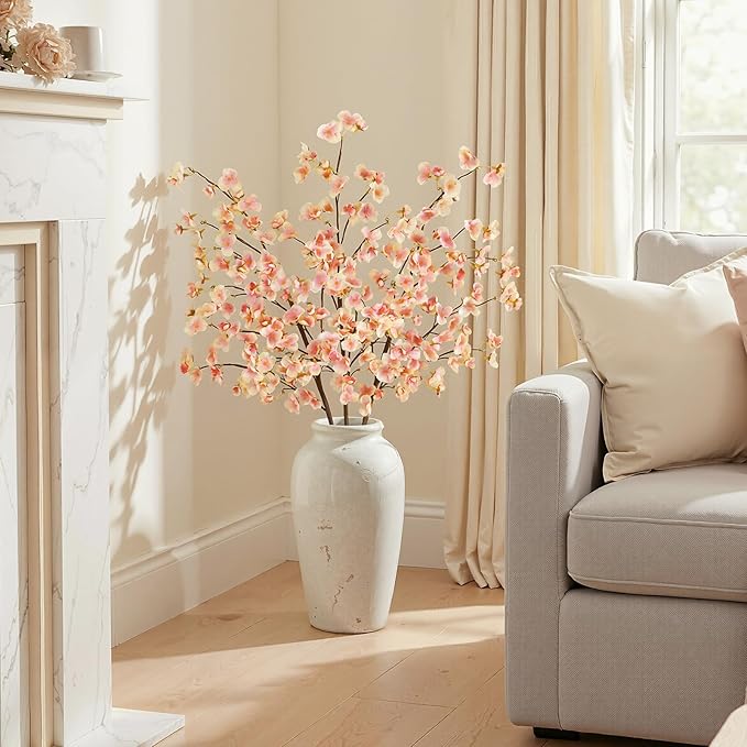 Uieke 3PCS Silk Cherry Blossom Branches, 40.5in Artificial Cherry Blossom Flowers Long Stems Fake Flowers Arrangements for Tall Vase Wedding Home Spring Japanese Decor, Yellow Pink
