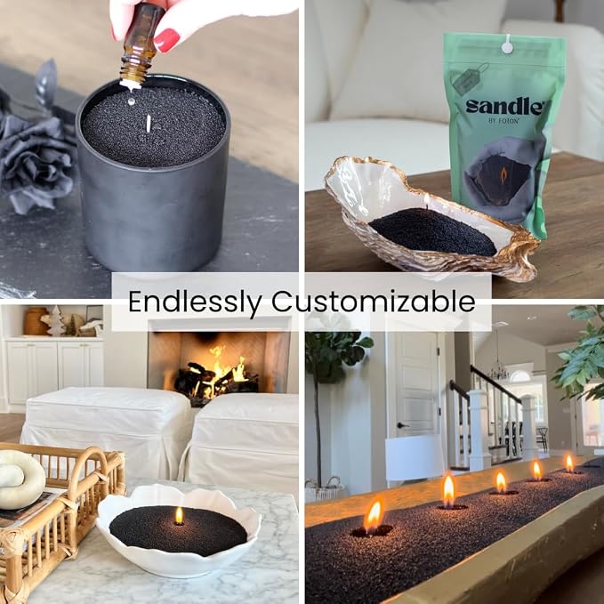 Sandle by Foton Pearled Candle – Duo-Pack (2 x 10oz) – Black Unscented & Vanilla, Non-Toxic, Luxury & Long-Lasting – Up to 120 Hours – with 15 Wicks Each