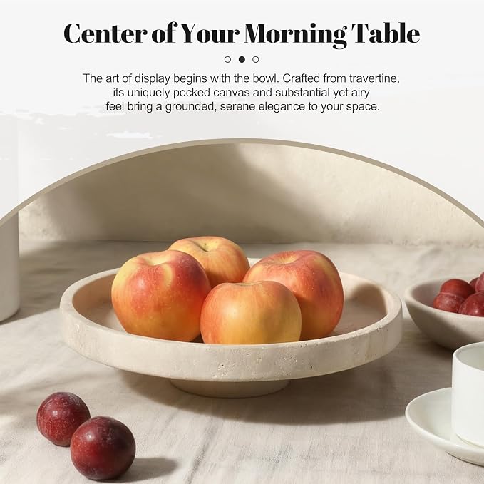 Koville Natural Travertine Fruit Bowl for Kitchen Counter – Decorative Stone Serving Decorative Bowl for Vegetables, Foods and Home Decor Centerpiece