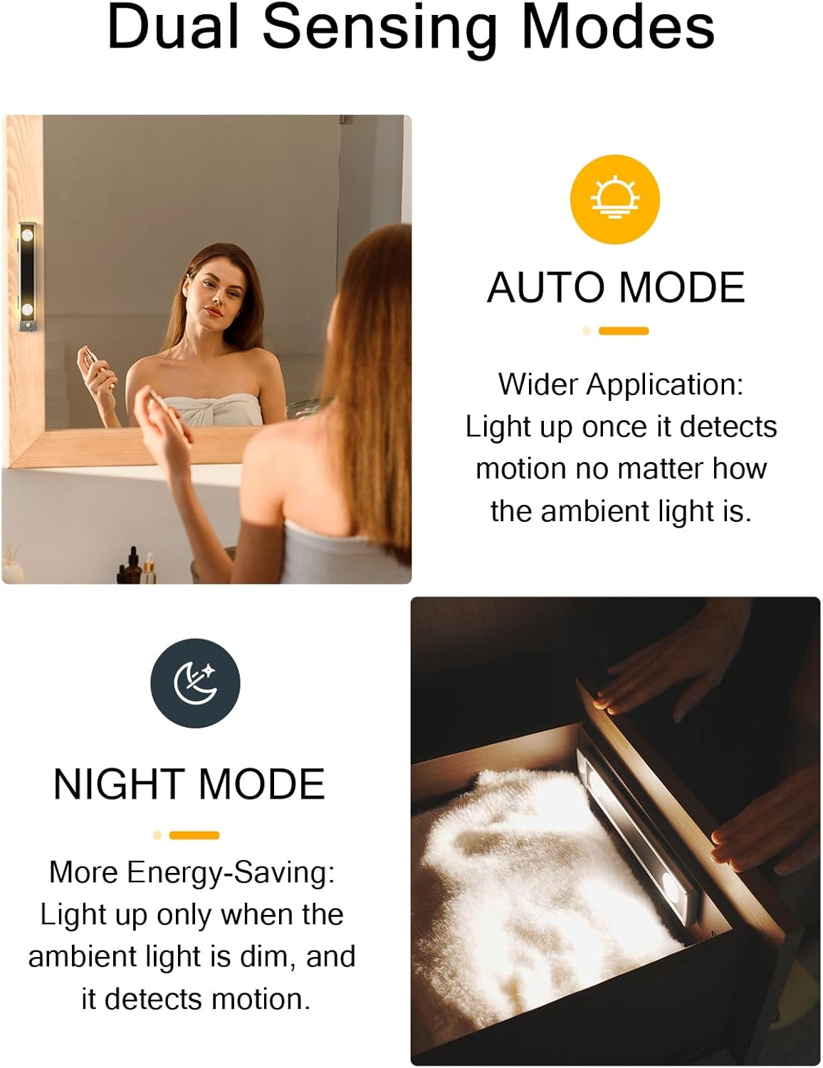 Under Cabinet Lights, Wireless Motion Sensor Light Indoor,10in LED Warm Lighting Rechargeable Battery Operated,4 Modes Night Light, Stick-On Magnetic Closet Lights for Kitchen, Hallway(2 Pack)