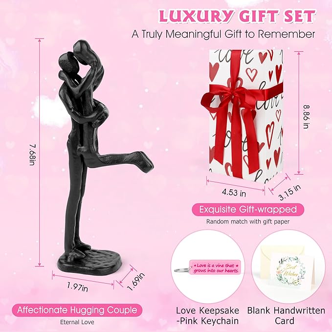 Kresecioo Loving Couple Iron Sculpture, Black Metal Couple Statue in Love, Wedding Anniversary Romantic Gifts for Wife Husband Girlfriend Boyfriend Women Men, Mothers Day for Wife Girlfriend