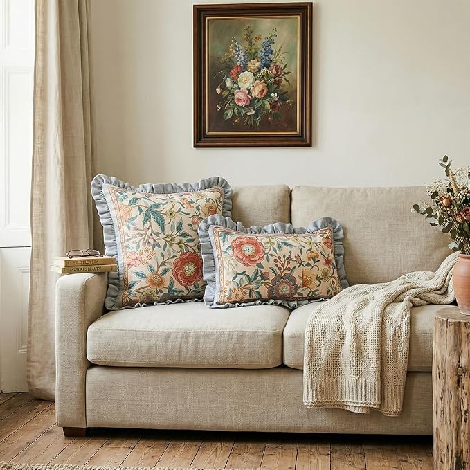 bilin gaier Linen Throw Pillow Covers,20"x12" Set of 2-Flowershadow A | Designer Vintage Elegant Rectangle Pillow Cover,Concealed Zipper,Floral Pattern,Sofas,Bedroom,Living Room,Lounge Chairs