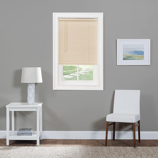 Cordless Light Filtering Mini Blind - 60 Inch Width, 64 Inch Length, 1" Slat Size - Alabaster - Cordless GII Morningstar Horizontal Windows Blinds for Interior by Achim Home Decor