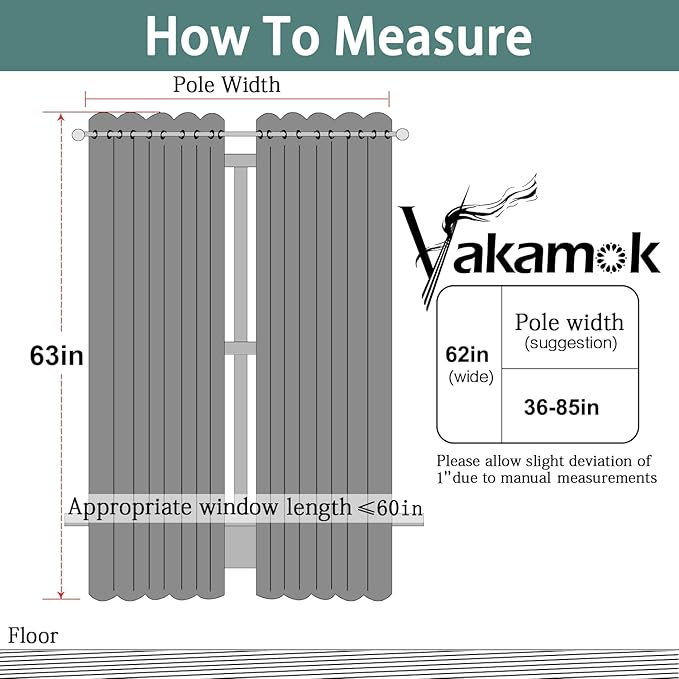 Yakamok 63 Inch Long Blackout Curtains Room Darkening Thermal Insulated with Grommet Window Curtain for Bedroom, 62Wx63L inch, Sage Green, 2 Panels