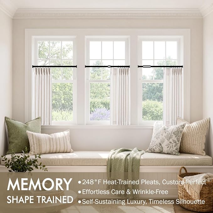 MIULEE Pinch Pleated Thick Linen Curtains 36 Inches Long 2 Panels for Kitchen Bedroom, Linen Textured Memory Trained Small Short Drapes Pleat Back Tab Light Filtering Natural Half Window Curtains