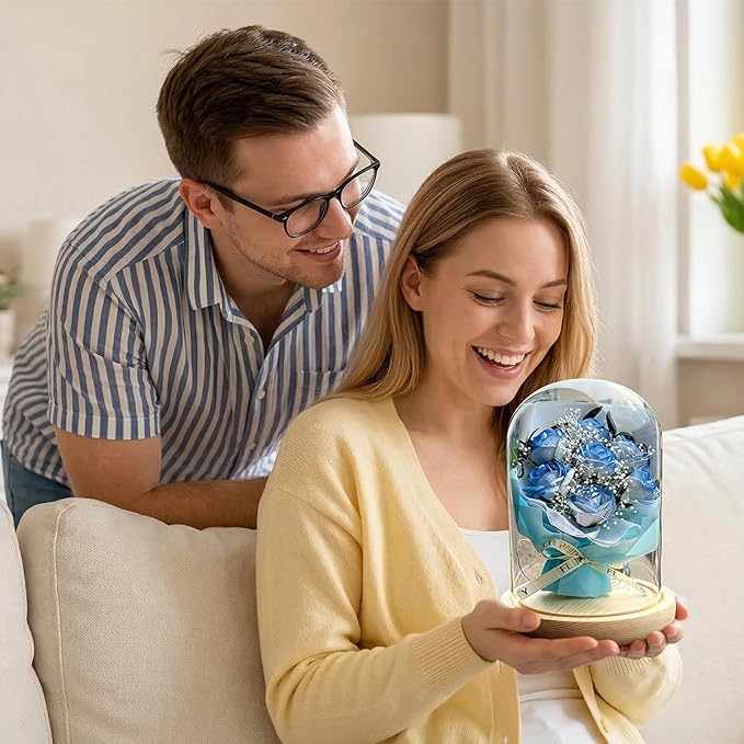 Mother's Day Gifts for Mom Rose Gifts for Her Birthday Gift for Women Glass Rose in Glass Dome Forever Eternal Ice Blue Roses with AnniversaryValentines Day Gifts for Daughter Mom Wife Girlfriend