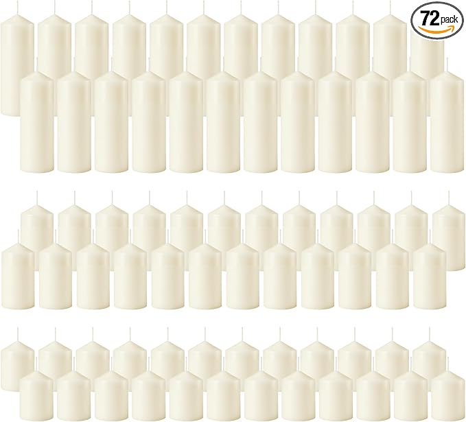 72 Pcs Ivory Pillar Candles Bulk Set | Unscented Dripless Smokeless Wax Candles | 3 Assorted Sizes: 2x3, 2x4, 2x6 for Wedding Centerpiece, Hurricane Vases, and Home Decor