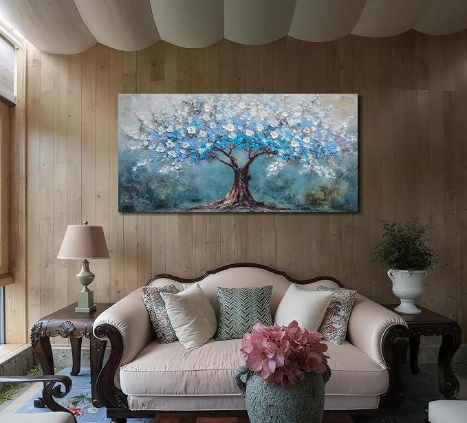 Acocifi Tree of Life Canvas Wall Art for Living Room 48"x24" | Textured, Blue Painting Wall Decor, Durable Colorfast, Ready to Hang, Suitable for Living Room Bedroom Home Decor