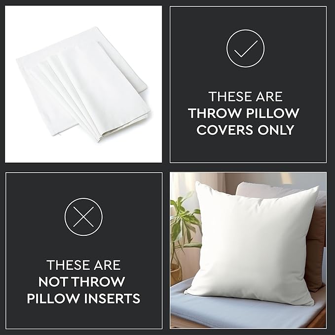Encasa XO Throw Pillow Covers 18x18 in Set of 4 Light Grey | No Inserts | Cotton Pillow Covers for Living Room, Bed, Sofa, Couch | Decorative Cushion Covers with Improved Zipper