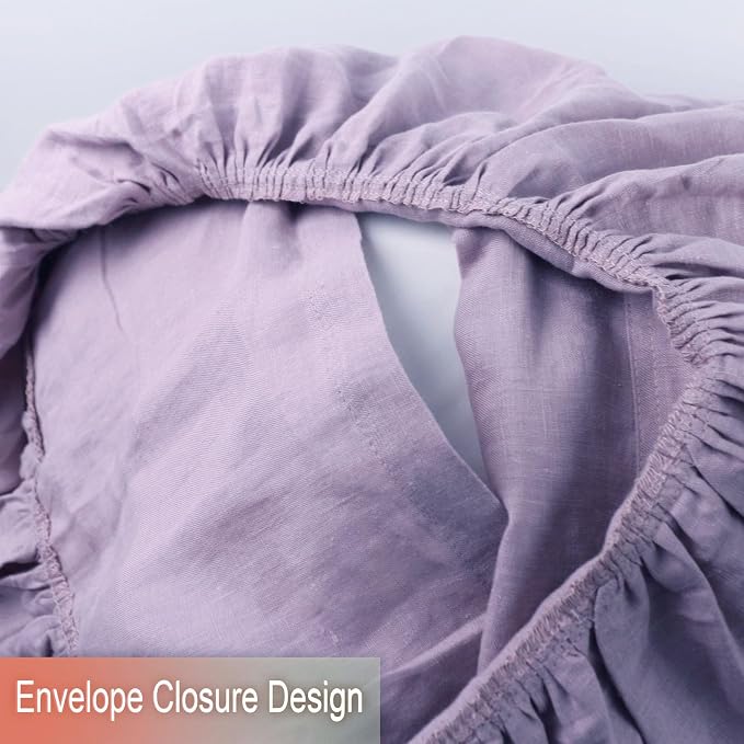 Grey Violet Ruffles Linen Pillowcase, 100% French Linen Pillow Cover, Twin Size 1 Piece Farmhouse Shabby Chic Pillow Case, 20''x26'' Pillowcase with Decorative Ruffle Envelope Closure
