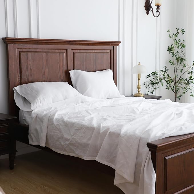 Simple&Opulence 100% Linen Pillowcase with Hand Drawing Hemstitch Pillow Cover Queen Size Set of 2 Soft and Durable (White, 20''x30'')