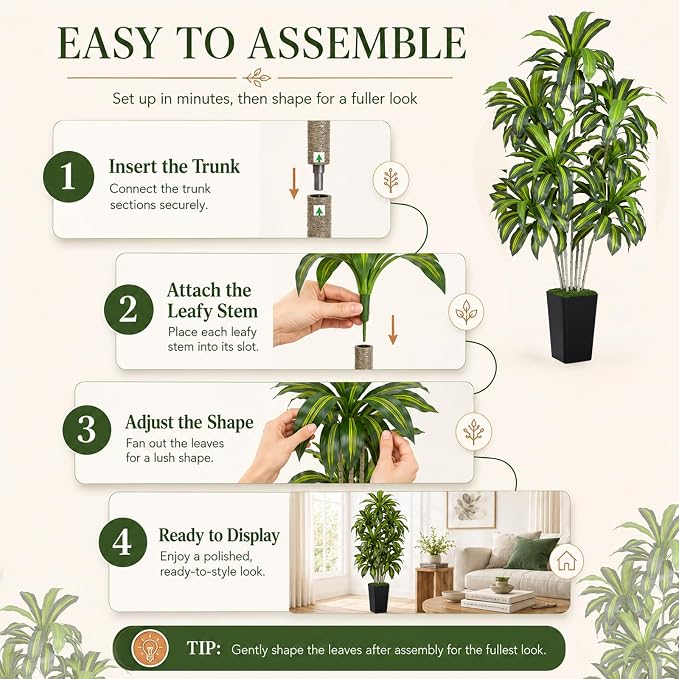 Dracaena Plant Artificial Tree 7Ft Tall Fake Tropical Floor Plants Potted (Real Touch) Artificial Silk Tree Leaf Faux Trees Black Tall Planter for Home Office Living Room Indoor Outdoor Decor