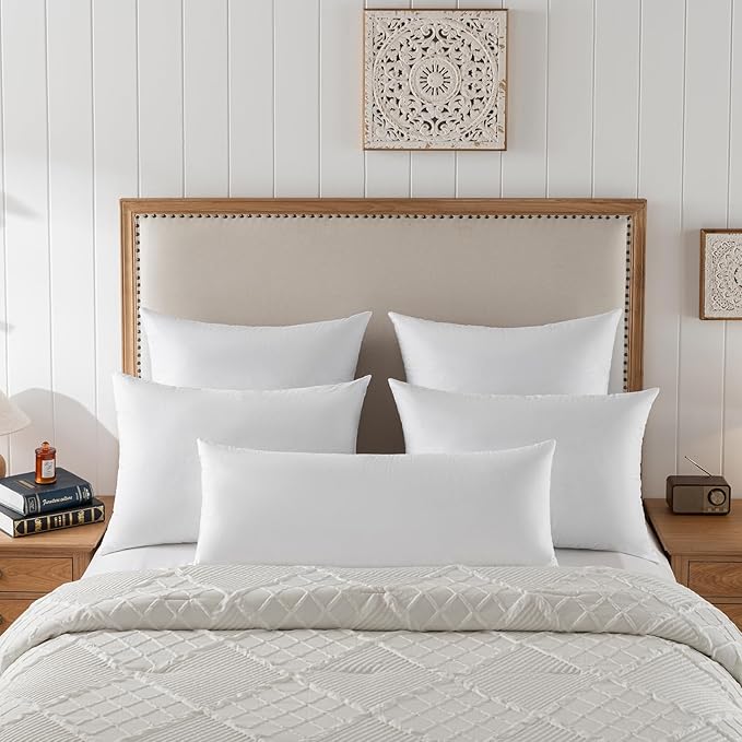 basic home Hotel-Style Goose Feather Pillow Insert for Sofa & Bed - 100% Odorless & Plump Cushion Filler - 233TC Cotton with Inner Liner to Prevent Poking (16x26 Inch)