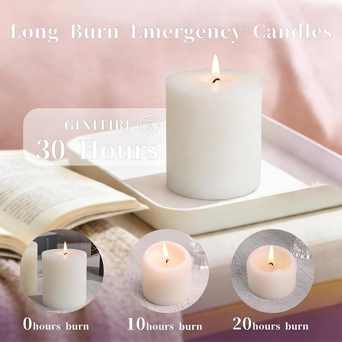 Ivory Rustic Textured Soy Pillar Candles, 2.8x3 in Natural Unscented Soy Wax Candles, 180 H Burn Time, Non-Toxic, 6 Pack Smokeless Dripless Hand-Poured Pillar Candle for Dinner, Wedding, Home