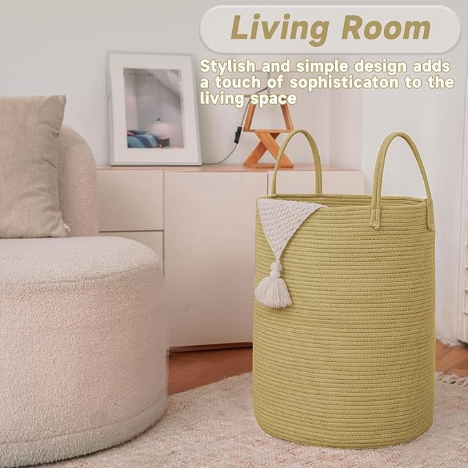 JMvicyroam Large Woven Laundry Basket Hamper,80L Cotton Rope Storage Bin for Blankets,Toys and Clothes,Decorative Tall Nursery Hamper for Living Room,Baby Nursery,Bathroom and Bedroom,Jute