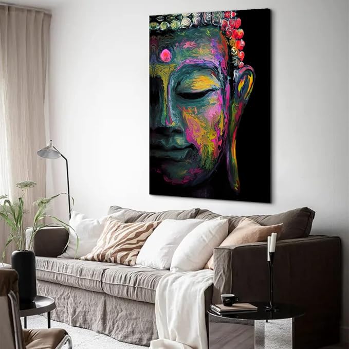 Abstract Buddha Wall Art Living Room Zen Decor Extra Large Buddha Pictures Bedroom Canvas Prints, 32x48 Buddhism Painting Meditation Room Spiritual Poster Modern Artwork Office Stair Home Decorations