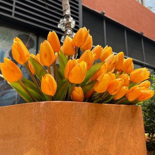Artificial Fake Flowers Tulip for Outdoor Decoration,UV Resistant Faux Plastic Fabric Greenery Shrubs Plants Fake Flowers Hanging Planter Kitchen Home Garden Wedding Decor (Yellow)
