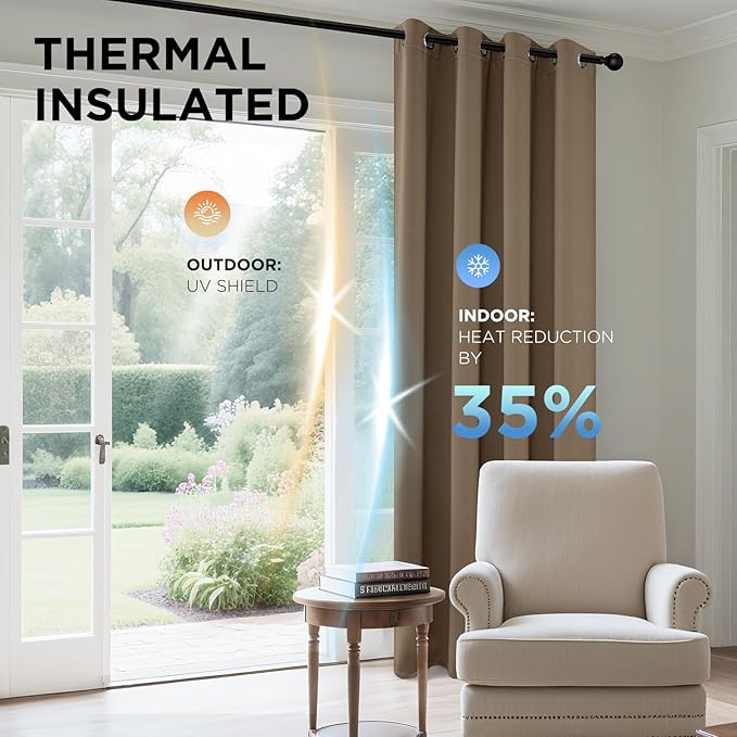 Joydeco Blackout Curtains 95 Inch Length 2 Panels Set, Thermal Insulated Long Curtains& Drapes 2 Burg, Room Darkening Grommet Drapes for Living Room Bedroom Window (W52 x L95 Inch, Khaki)