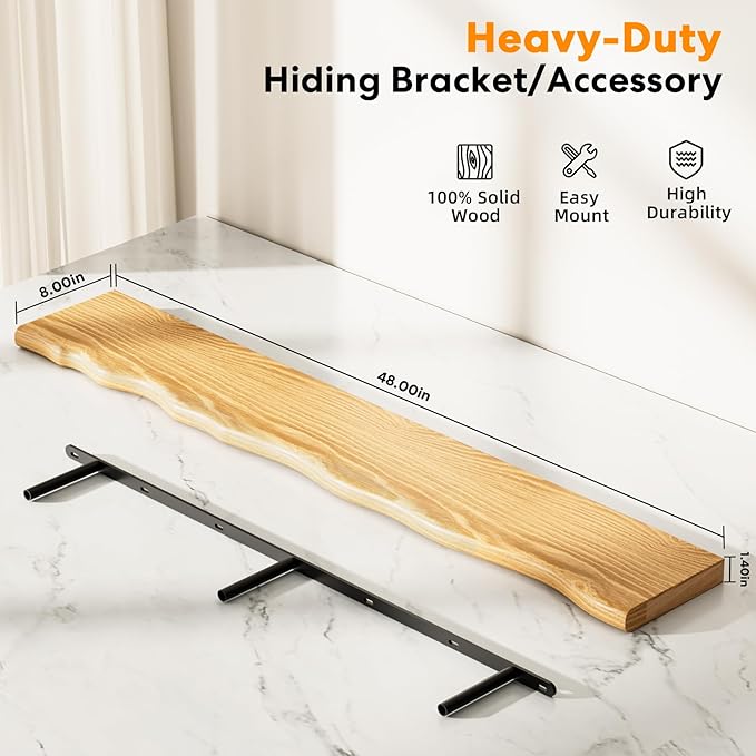 Floating Shelves for Wall Rustic Farmhouse 48 Inch Floating Shelf Bathroom Wooden Shelves for Wall Mounted Live Edge Pine Shelf with Unique Natural Grain for Living Room Bedroom Kitchen (Natural)
