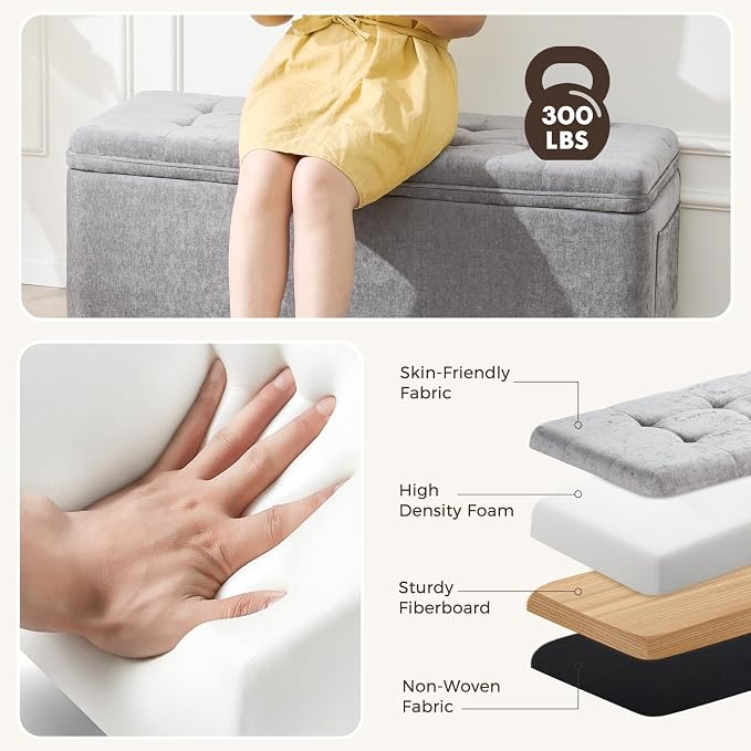 Storage Ottoman Bench with Lift Top, End of Bed Bench for Bedroom, Living Room & Entryway Storage Seat Shoe Bench with Storage (Gray)