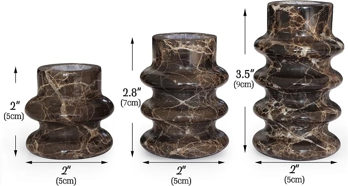 Vixdonos Marble Candle Holder Set of 3 Taper Candle Candlestick Mantle Candle Stand for Home Decor,Wedding,Party and Table Centerpieces(Brown)