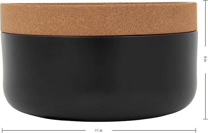 Kamenstein Ceramic and Cork Large Breathable Produce Bowl with Lid to Naturally Extend Produce Freshness, Natural Cork and Black Ceramic