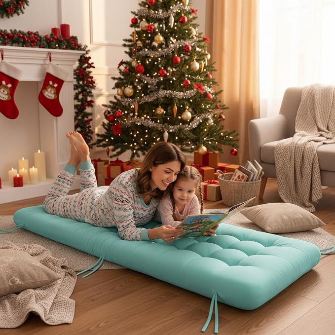 Vercraft Long Floor Cushion Large Floor Cushion with Brushed Cotton 74.8 x 27.5 x 3.15 in Jumbo Lounger Pillow for Outdoor Indoor Bay Window Meditation Yoga Reading Sleeping(1 Pc,Cyan)