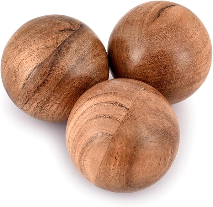 NIRMAN Decorative Acacia Wood Round Balls Set of 3 for Christmas Decorative Bowls Table Centerpiece | Coffee Table and House Décor (Set of 3), (3" x 3" x 3")