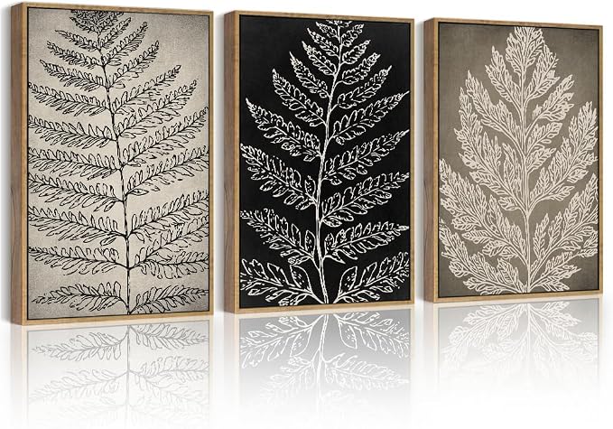 PHOPAGO Vintage Antique Botanical Framed Wall Art Bohemainn Retro Tan Plant Leaf Wall Decor Nature Mid Century Modern Decor - 11x14in Natural Framed