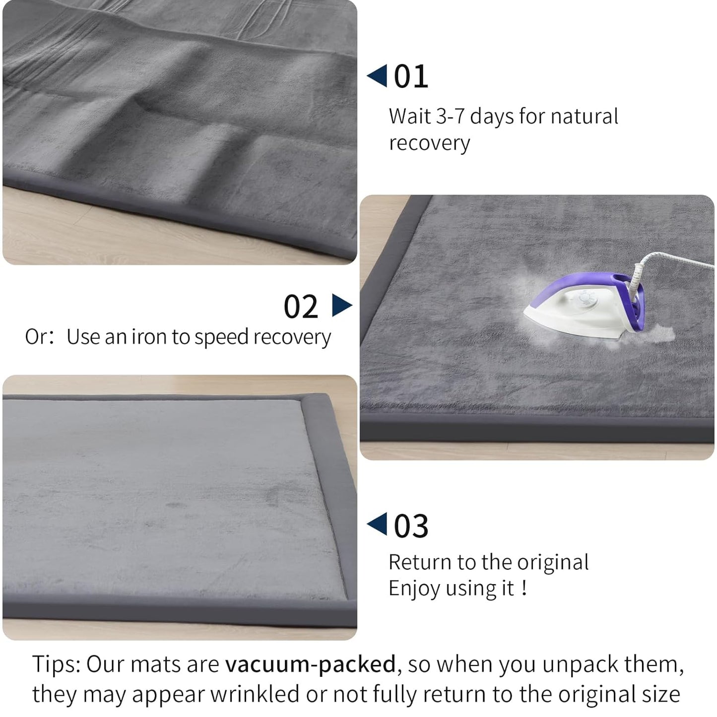 ACOMOPACK Baby Play Mat for Floor 1.3" Thick Memory Foam Play Mat 79"×157" Tummy Time Crawling with Non-Slip Bottom for Living Room,Nursery,Soft Velvet Playpen Mats for Kids,Infants（Dark Grey）