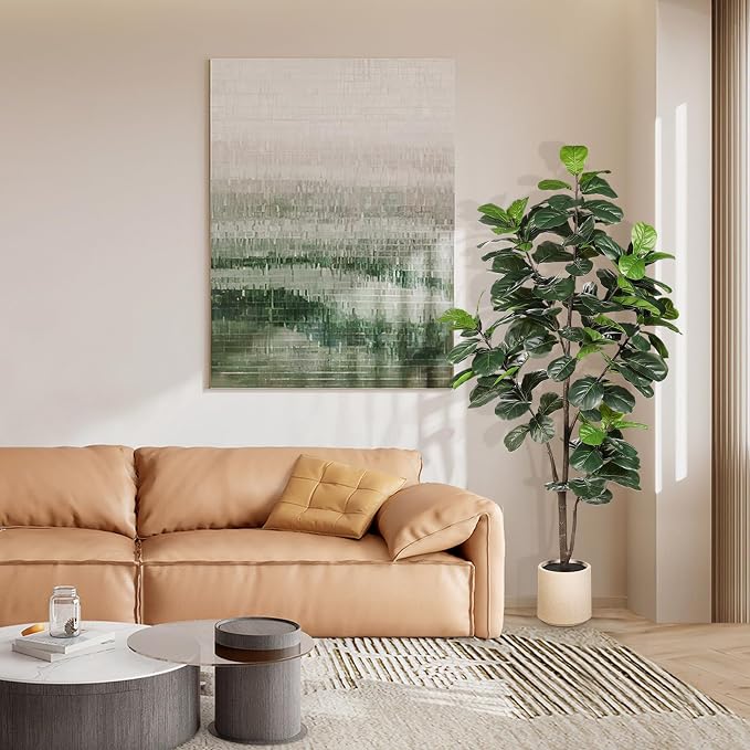 LYERSE Fiddle Leaf Fig Tree Artificial - 6ft Faux Fiddle Leaf Fig Tree with White Planter - Fig Tree Artificial with Lifelike Leaves for House Office Living Room Indoor Home Decor