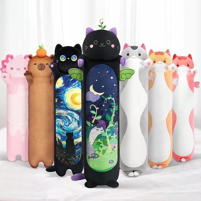 Mewaii Long Cat Plush 5 Sizes, 120% Extra Filling Giant Plushness Kids Body Pillow, Kawaii Cute Black Cat Stuffed Animals Plushies, Big Long Body Pillow Black Cat Plush Gift for Girls 36”