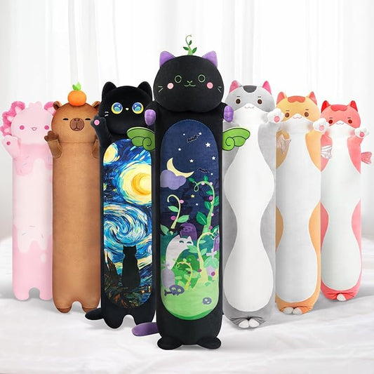 Mewaii Long Cat Plush 5 Sizes, 120% Extra Filling Giant Plushness Kids Body Pillow, Kawaii Cute Black Cat Stuffed Animals Plushies, Big Long Body Pillow Black Cat Plush Gift for Girls 36”