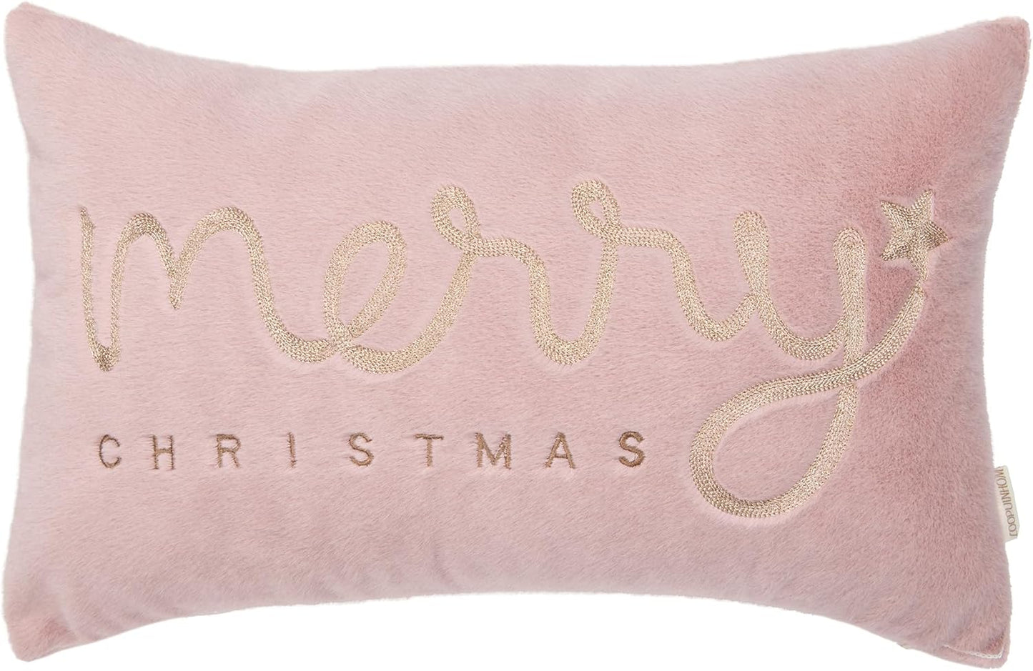 Faux Fur Merry Christmas Pillow Covers 18x18,Gold Embroidered Throw Pillow Covers Christmas Decorations Holiday Pillows for Home Couch,Pink Blush/Gold
