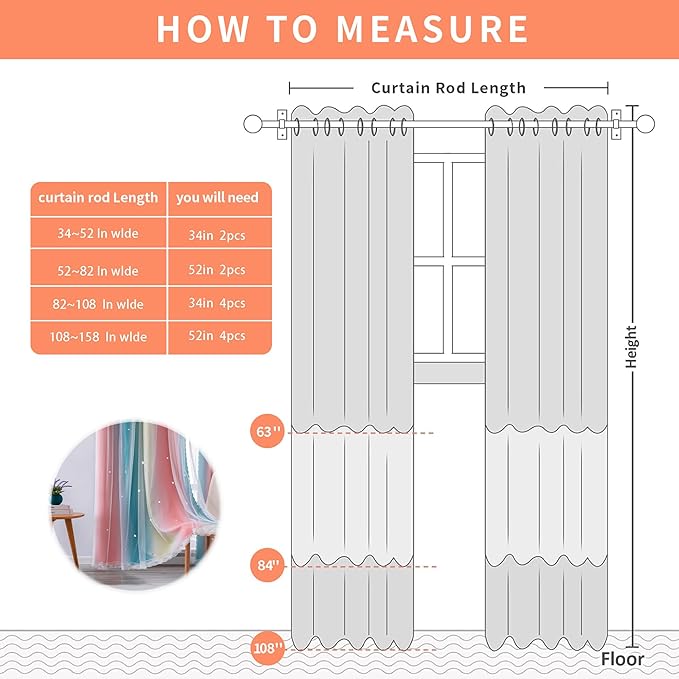 XiDi Rainbow Blackout Curtains 96 Inches Long for Girls Bedroom 2 Panels Set, Kids Pink Curtains for Room Decor Unicorn Wall Decals Drapes for Little Girl Nursery Pink Blue Yellow 34 Inches Wide