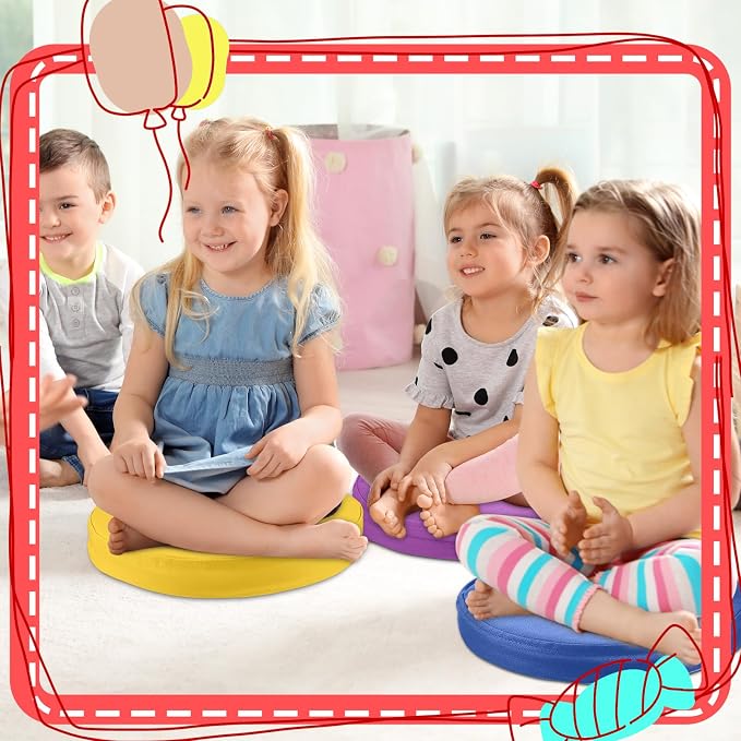 Juexica 4 Pcs Extra Thick Flexible Seating Floor Cushions Assorted Colored Pillow Floor Cushions for Classroom Soft Flexible Seating for Learning Sitting Office School Chair (Bright Colors,Round)