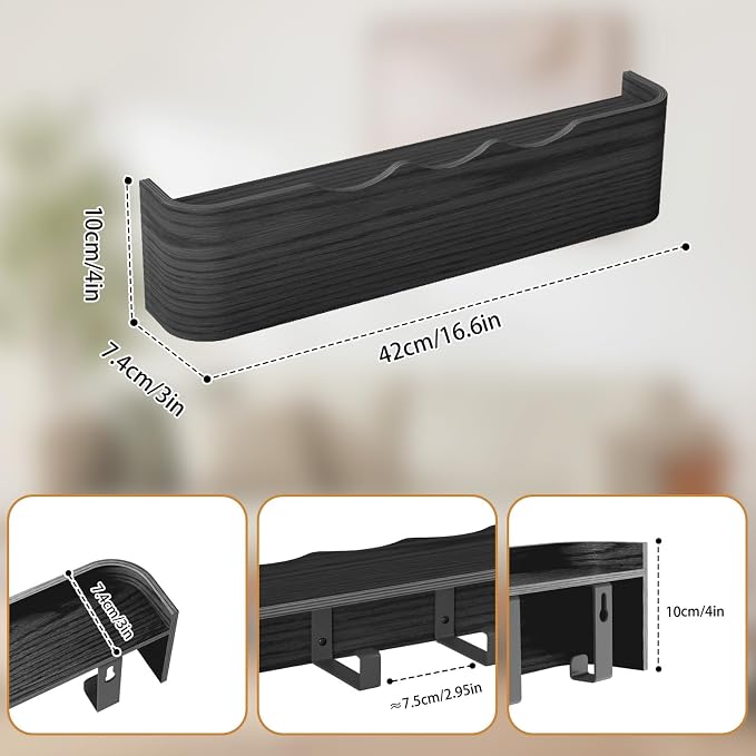 Wall Mounted Coat Rack with Shelf, Wooden Entryway Organizer with Hidden Metal Hooks for Hanging Coats Bags Keys, Modern Floating Shelf for Hallway Bathroom