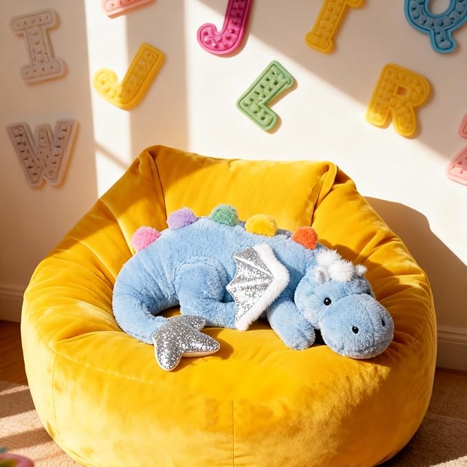ARELUX Large 36in Cute Dragon Stuffed Animals Plush Toy Soft Sky Blue Pterosaur Plushie Giant Fuzzy Dinosaur Pillow Plushies with White Wings Cuddly for Friends Family Member