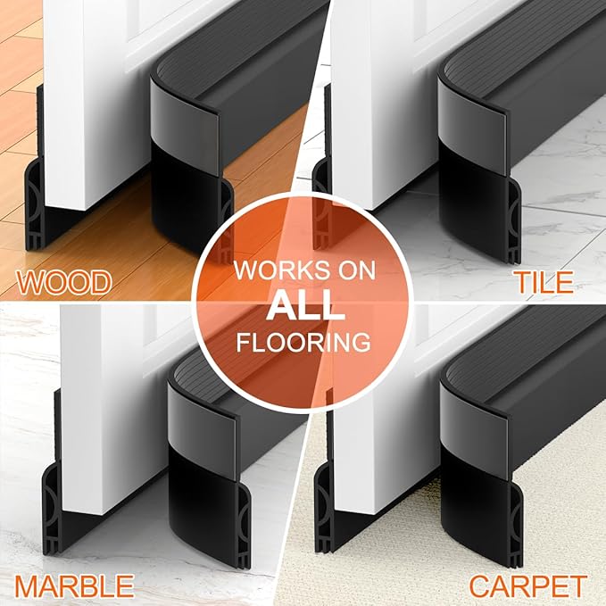 Door Draft Stopper, Adjustable Weather Stripping Seal for Cold Insulation, Bottom/Under Sweep for Exterior & Interior Doors, Seal Blocker Noise, Black, 39 inches