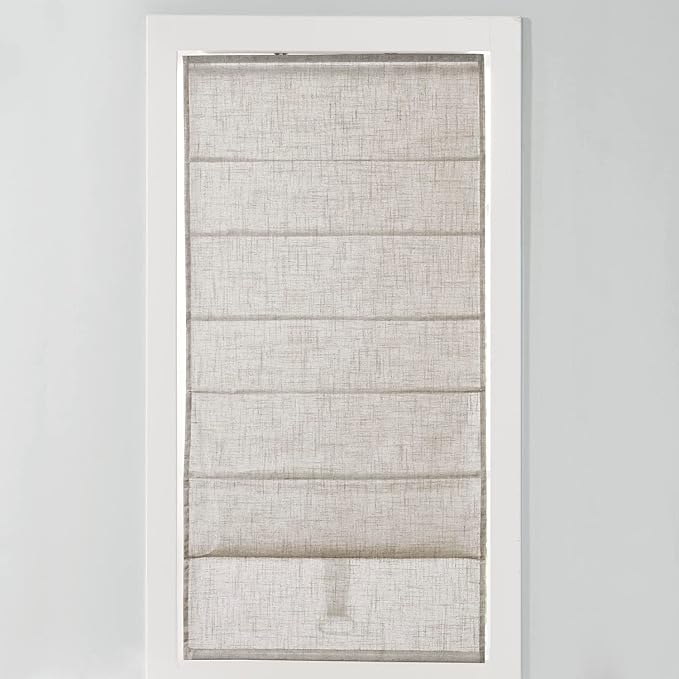 Madison Park Kyler Cordless Roman Shades - Single Panel, Lightweight Linen Blend Fabric, Natural Design, Easy Installation, Light Filtering Window Blind, Bedroom, Living Room Decor 31"W x 64"H Natural