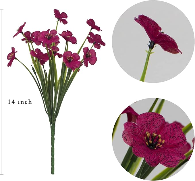 LikSoor 21 Bundles Artificial Outdoor UV Resistant Flowers No Fade Fake Outside Flowers Plastic Greenery Faux Shrubs Garden Porch Window Box Home Decoration(Rose Red)