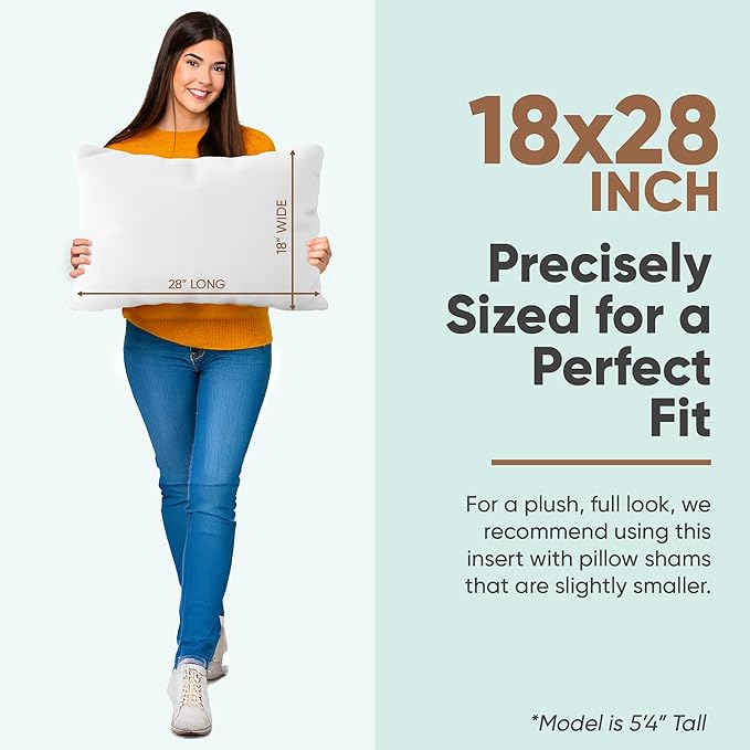 Pillowflex Synthetic Down Pillow Insert - 18x28 Down Alternative Pillow, Ultra Soft, Large Rectangle, Lumbar, Back, Sofa, Sleeping Pillow - 1 Decorative Pillow Form