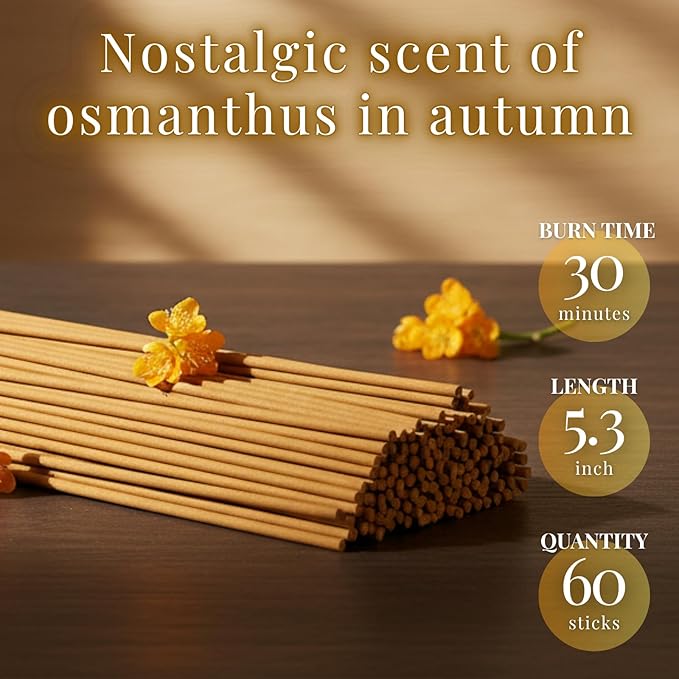 Osmanthus Premium Japanese Incense Sticks 60sticks Coreless Low Smoke Natural Charcoal Free Non Toxic Aromatherapy Meditation Calming Stress Relief Relaxation Yoga TOMORI