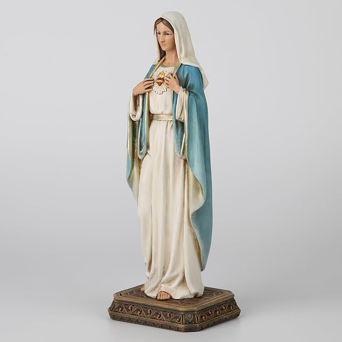 BC Catholic Immaculate Heart Mary Statue, 10" H Blessed Virgin Mary Figure for Altar, Holy Mother with Rosary Holder for Prayer Note, Religious Gift to Mon, Catholic Decor, Handmade by Buildclassic