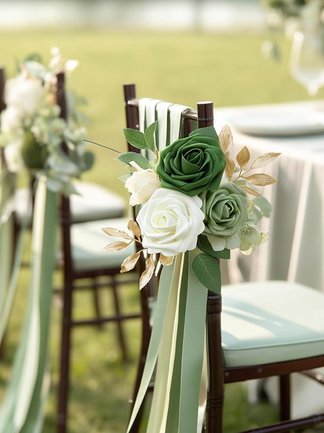 InnoGear Artificial Flowers, 50 Pcs Shades of Forest Green Rose Foam Fake Roses Bulk with Stems for Spring St. Patrick's Decoration DIY Wedding Bouquets Centerpieces Bridal Shower Party