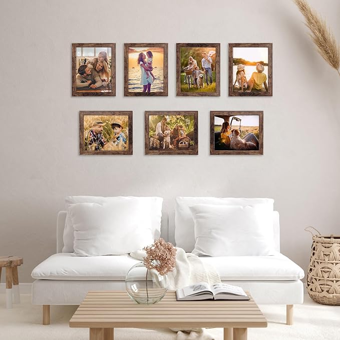 PETAFLOP 8x10 Picture Frame Set of 7, Rustic Frames Display 8 by 10 Inch Photo for Wall or Tabletop
