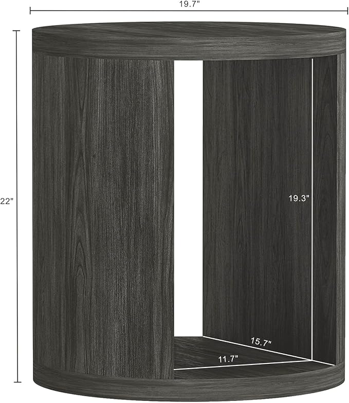 Manhattan Comfort Alure 20" Round End Table, Modern Accent Side Table with Open Storage, Elegant Wood Grain Design, Compact Living Room Furniture, Charcoal
